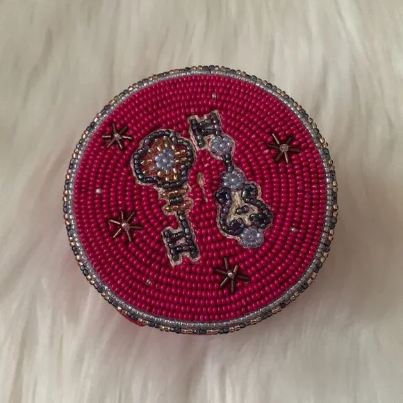 ANTHROPOLOGIE Fortune Beaded Lidded Jewelry Boxes SET in Pink/Navy Jewelry Organizers
